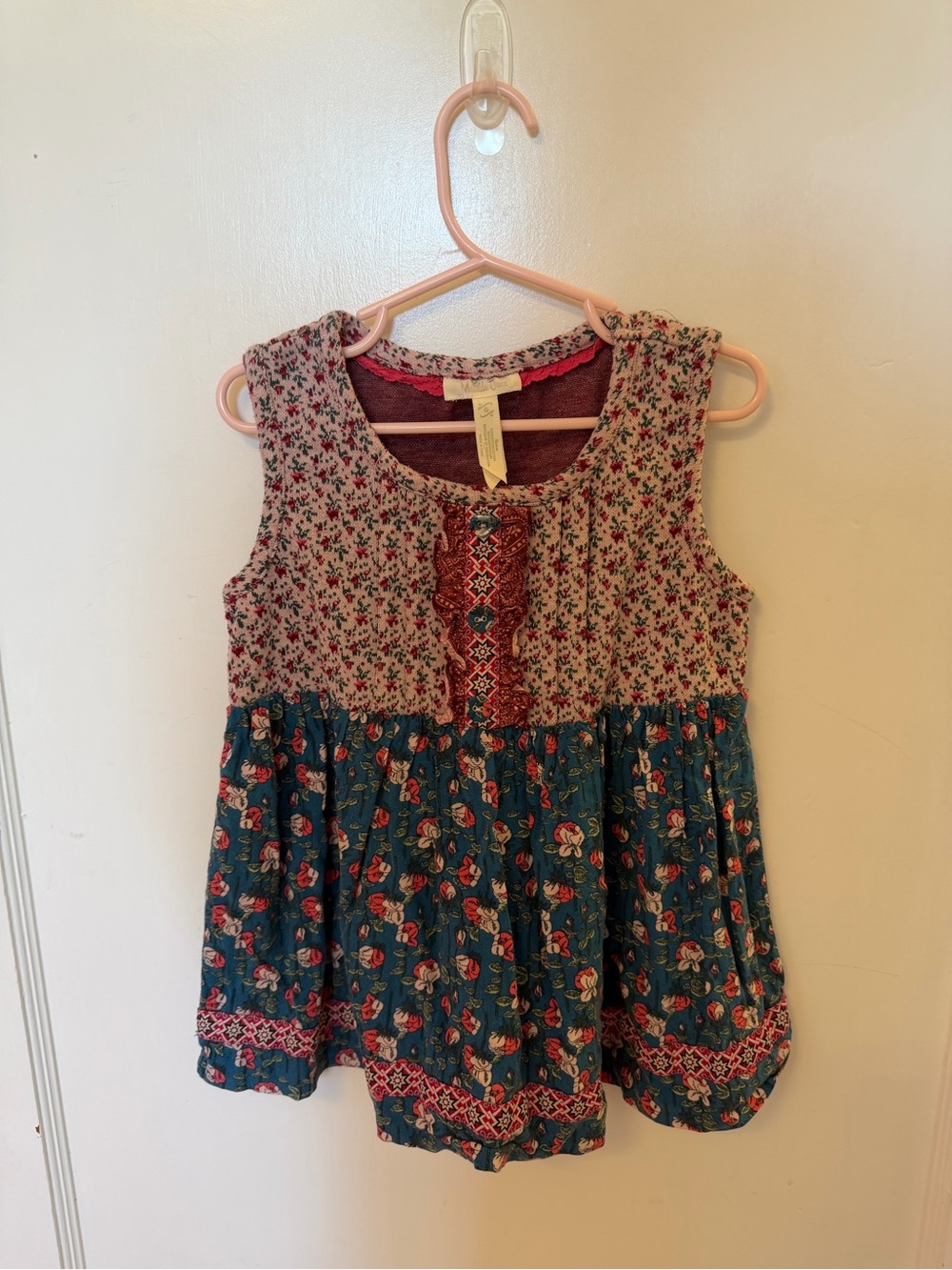 Matilda Jane Teal and Cream Floral Mixed-Print Tank Top